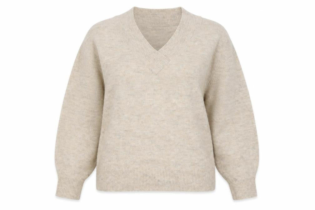 TU Womens Beige V-Neck  Acrylic Pullover Jumper Size M