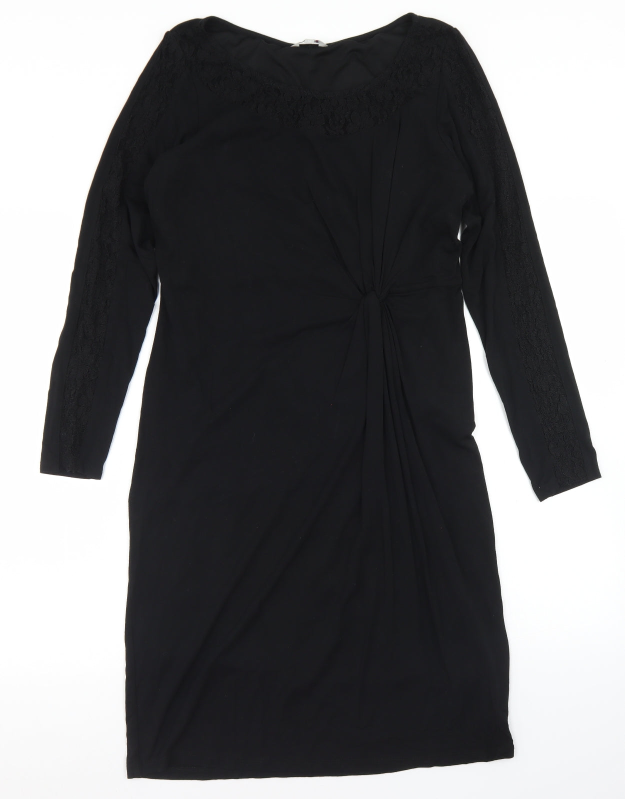 Per Una Womens Black  Viscose Sheath  Size 12  Round Neck  - Lace Trime