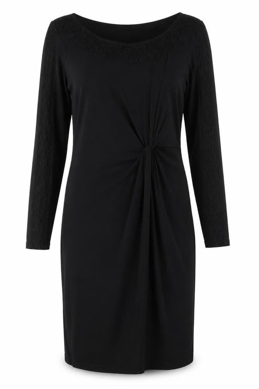 Per Una Womens Black  Viscose Sheath  Size 12  Round Neck  - Lace Trime