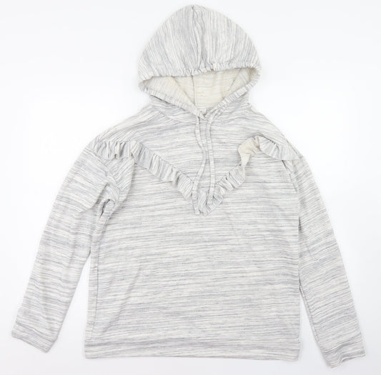 Matalan Womens Grey Striped Polyester Pullover Hoodie Size M