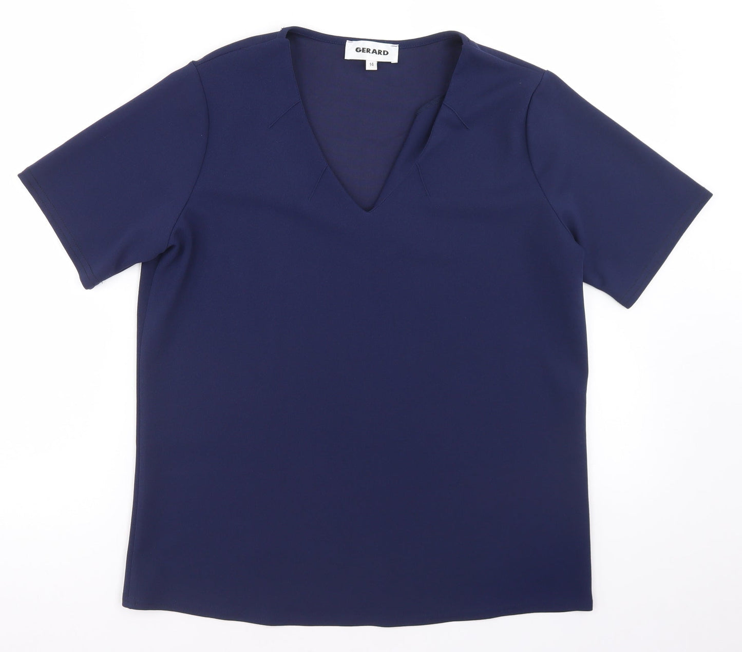 Gerard Womens Blue  Polyester Basic Blouse Size 14 V-Neck