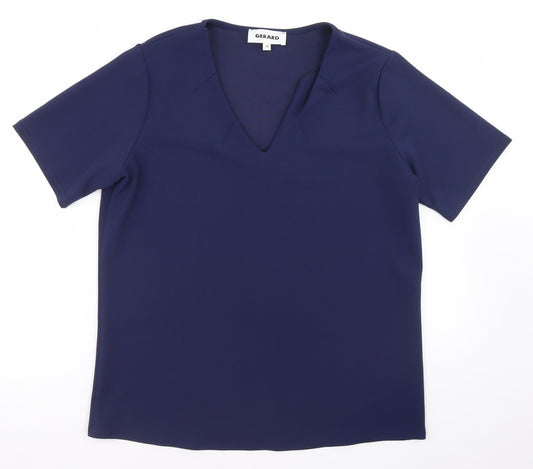 Gerard Womens Blue  Polyester Basic Blouse Size 14 V-Neck