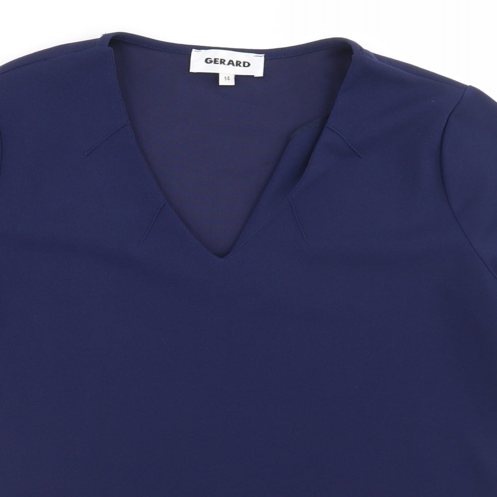 Gerard Womens Blue  Polyester Basic Blouse Size 14 V-Neck
