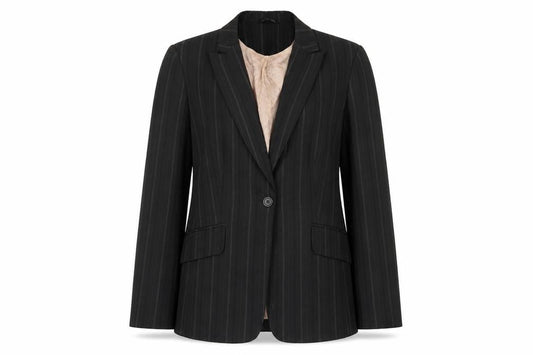 Dunnes Stores Womens Black Striped Polyester Jacket Blazer Size 14