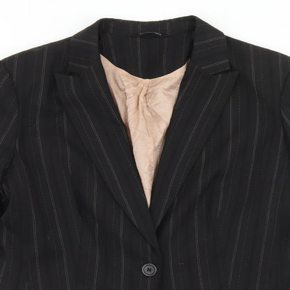 Dunnes Womens Black Striped Polyester Jacket Blazer Size 14