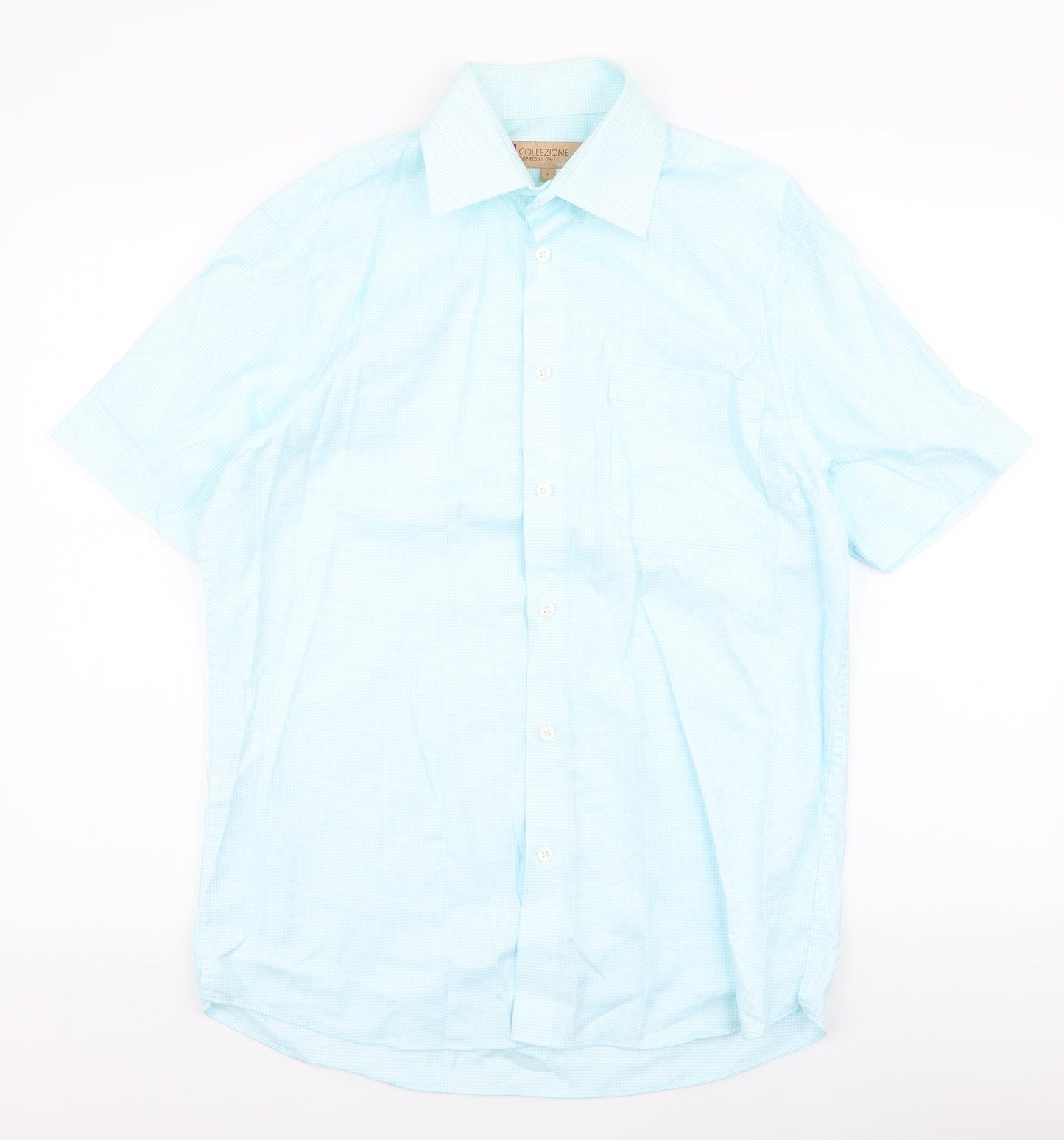 Collezione Mens Blue Plaid Polyester  Button-Up Size S Collared Button
