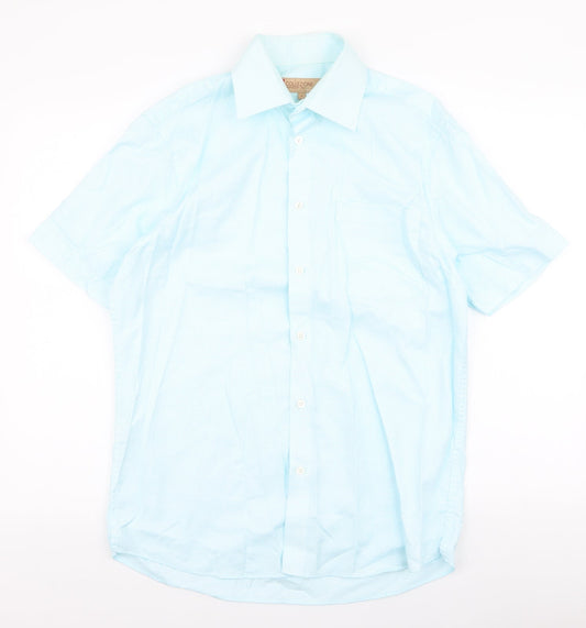 Collezione Mens Blue Plaid Polyester  Button-Up Size S Collared Button