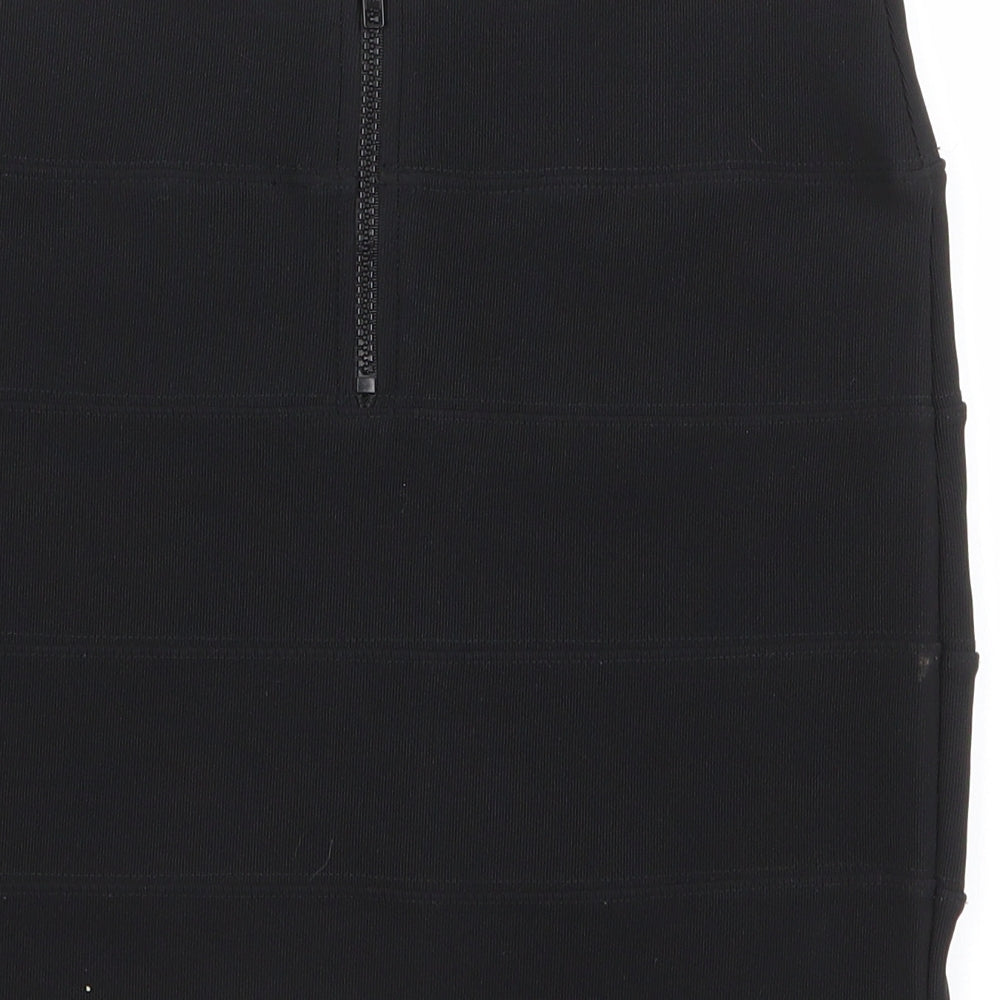 Topshop Womens Black  Polyester Mini Skirt Size 10   Zip