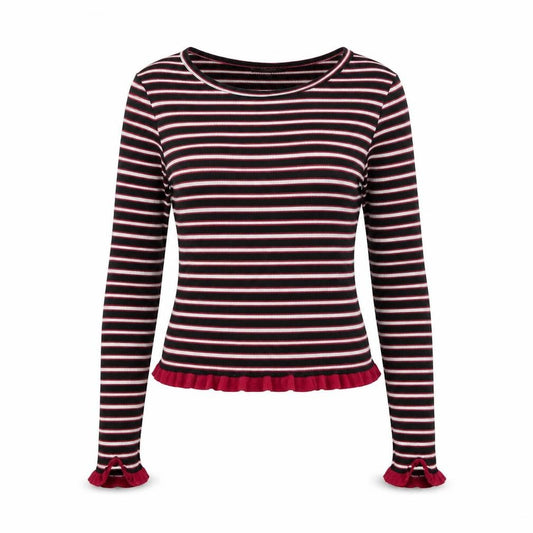 Primark Womens Multicoloured Striped Polyester Jersey T-Shirt Size XS High Neck