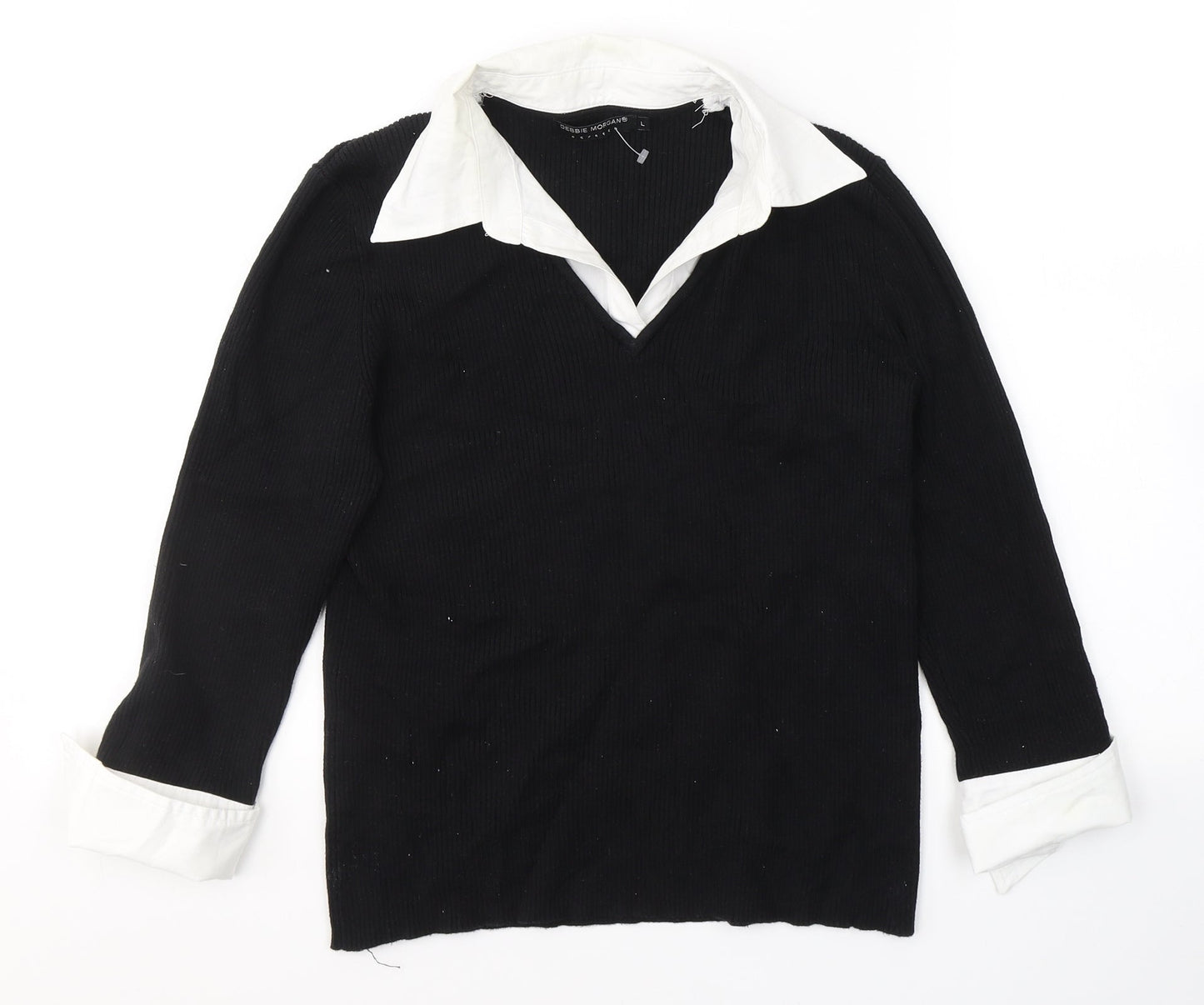 Debbie Morgan Womens Black  Cotton Jersey Blouse Size L V-Neck