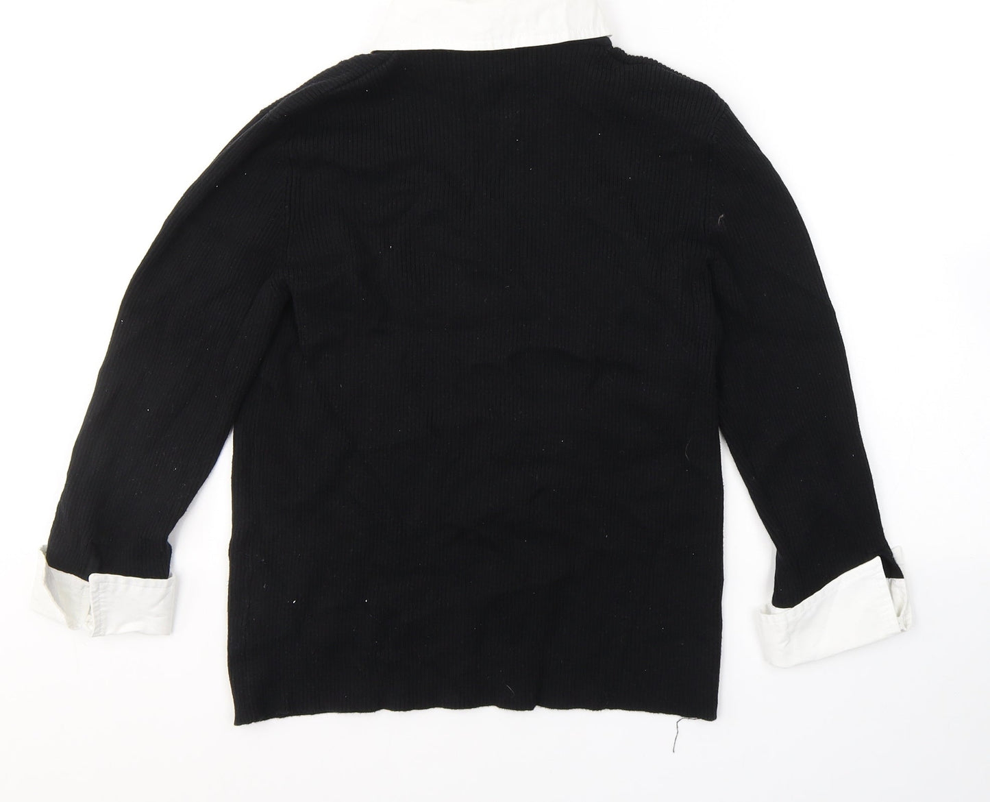 Debbie Morgan Womens Black  Cotton Jersey Blouse Size L V-Neck