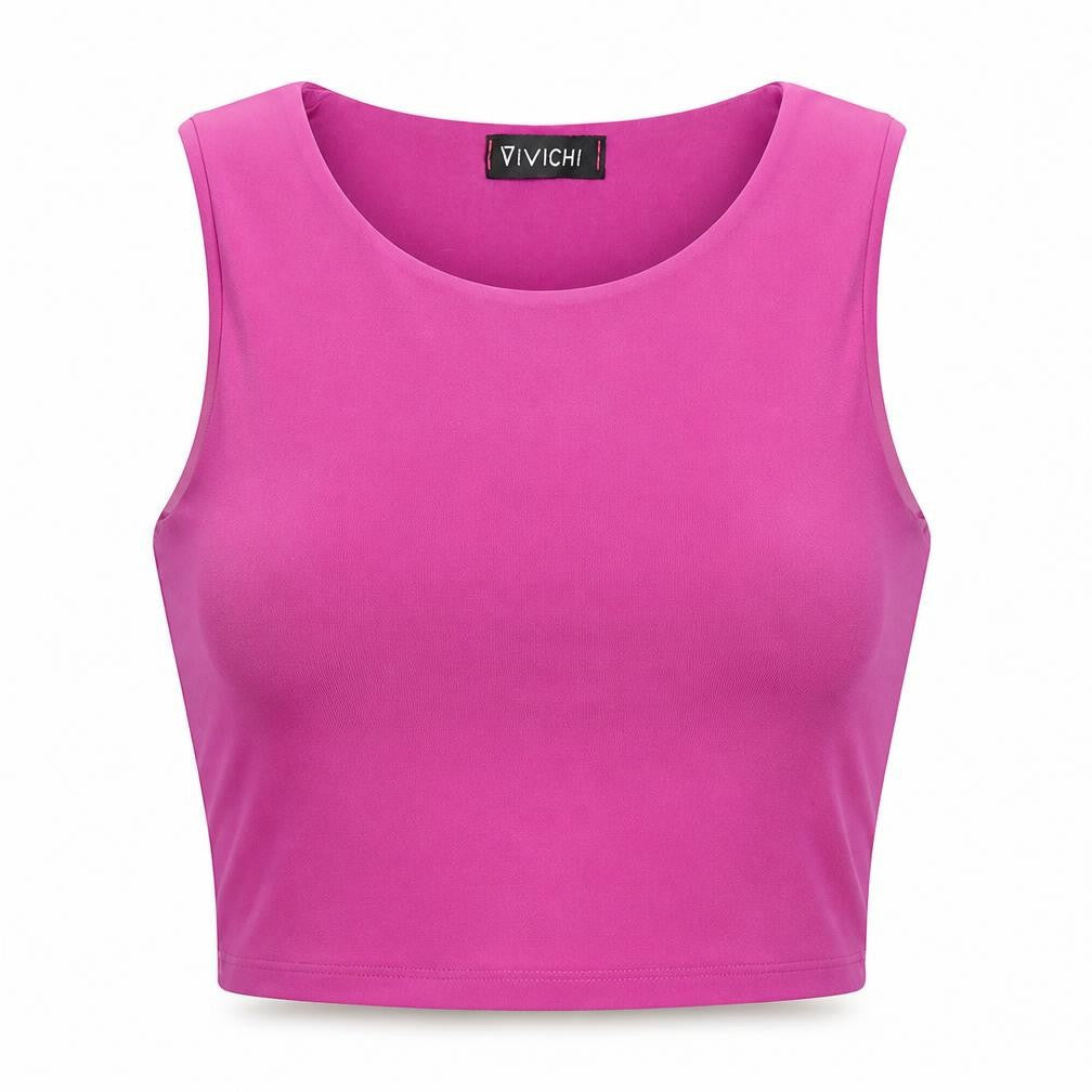 Vivichi Womens Pink  Polyester Cropped Tank Size S Round Neck