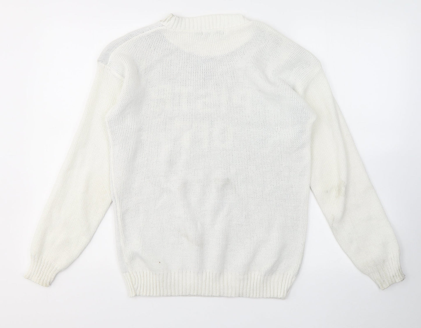 PRETTYLITTLETHING Womens White Round Neck  Acrylic Pullover Jumper Size S