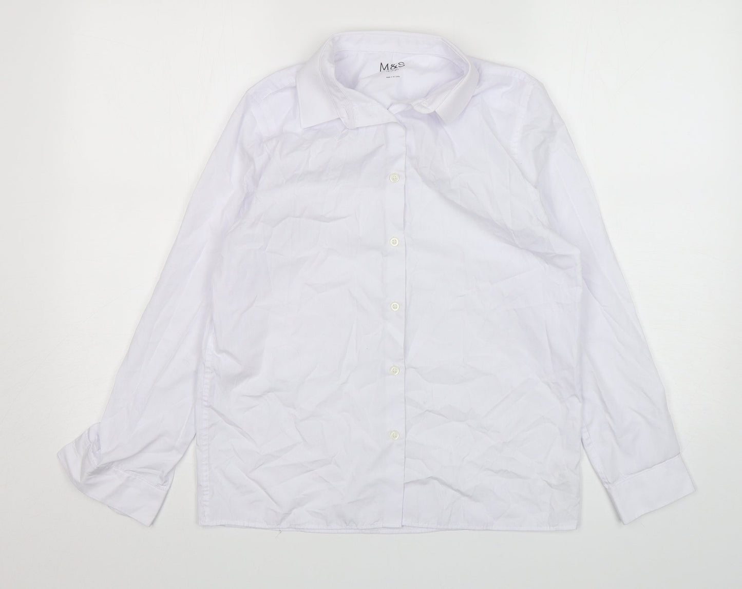 Marks and Spencer Boys White  Polyester Basic Button-Up Size 13-14 Years Collared Button