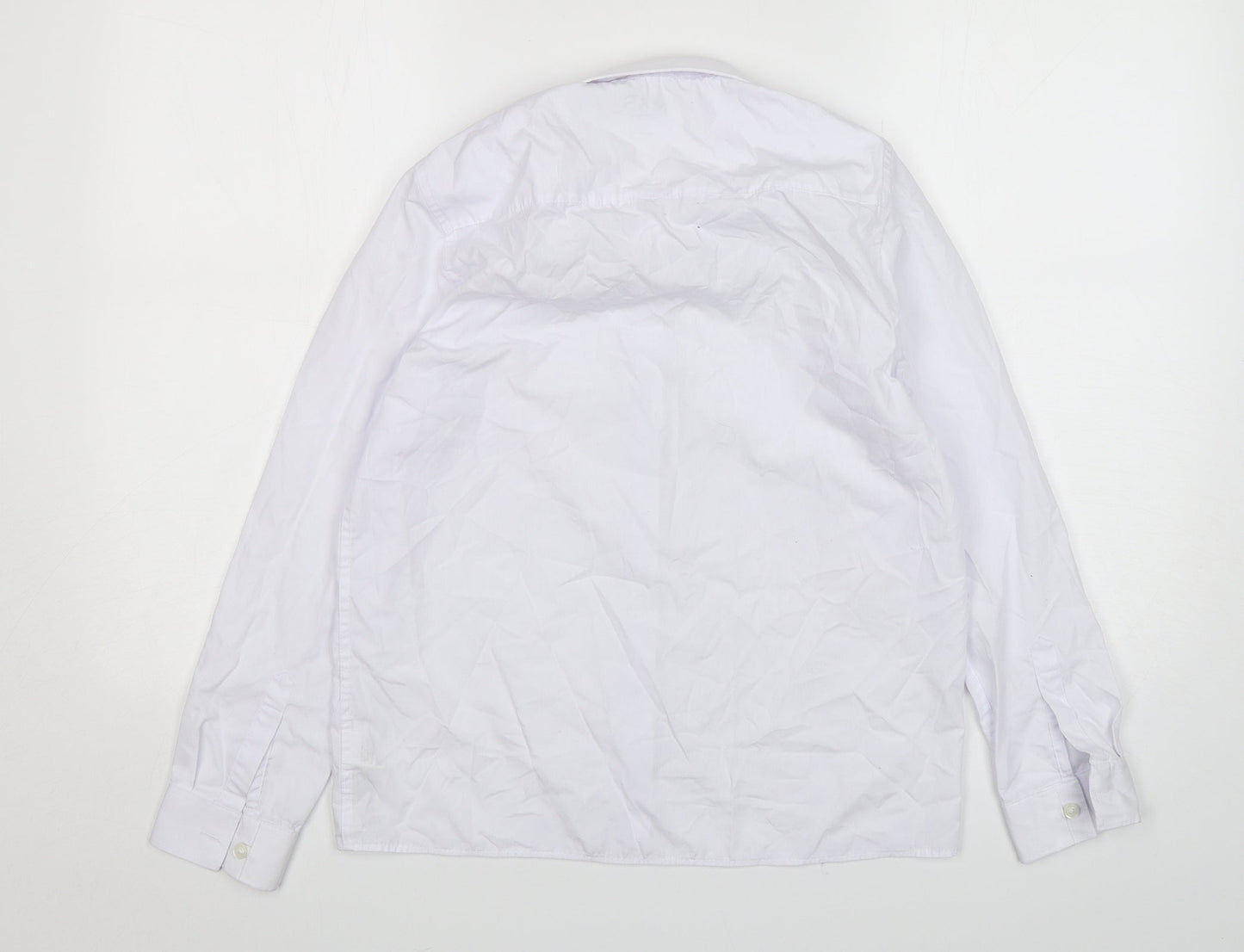 Marks and Spencer Boys White  Polyester Basic Button-Up Size 13-14 Years Collared Button