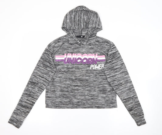 Very Girls Grey  Polyester Pullover Hoodie Size 12 Years