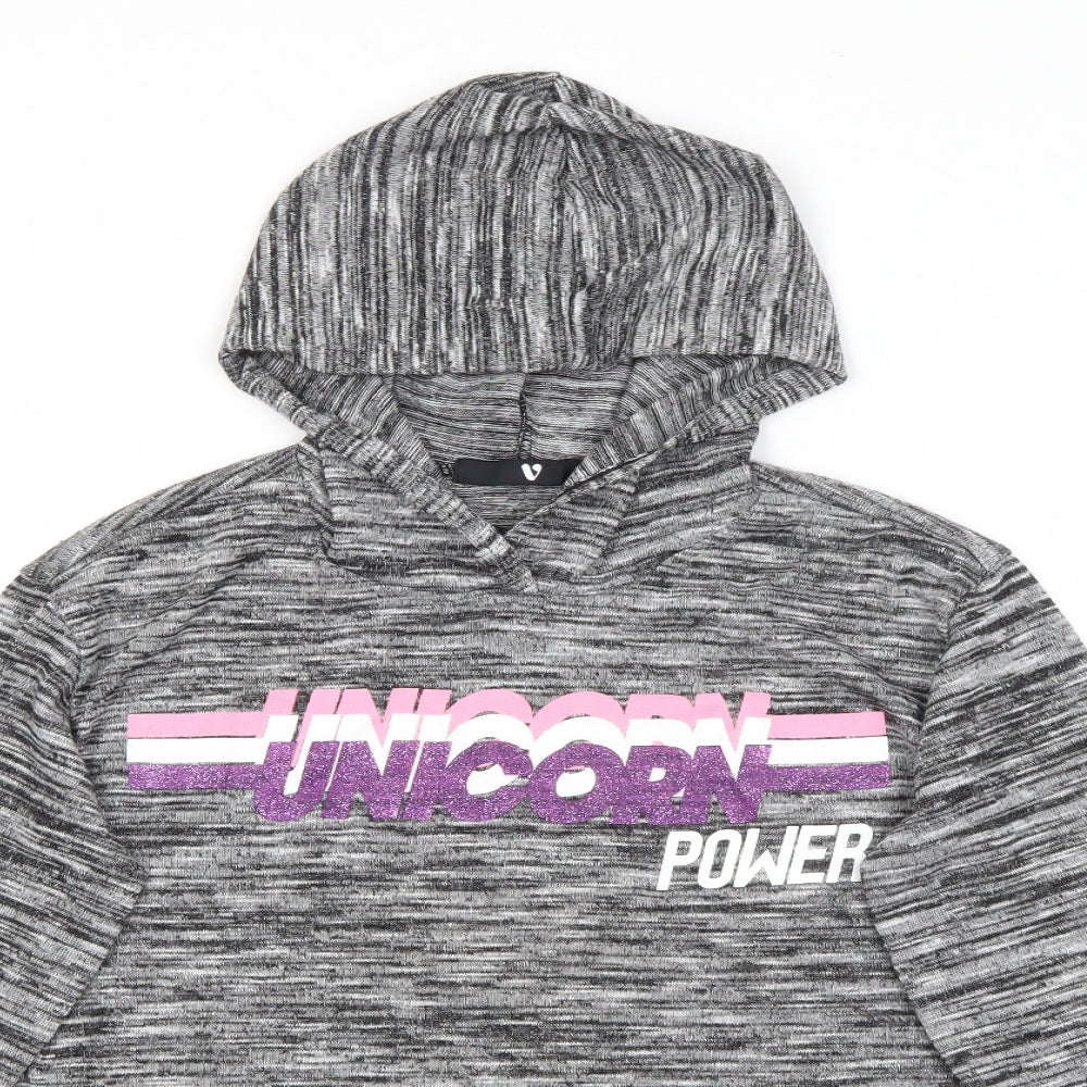 Very Girls Grey  Polyester Pullover Hoodie Size 12 Years