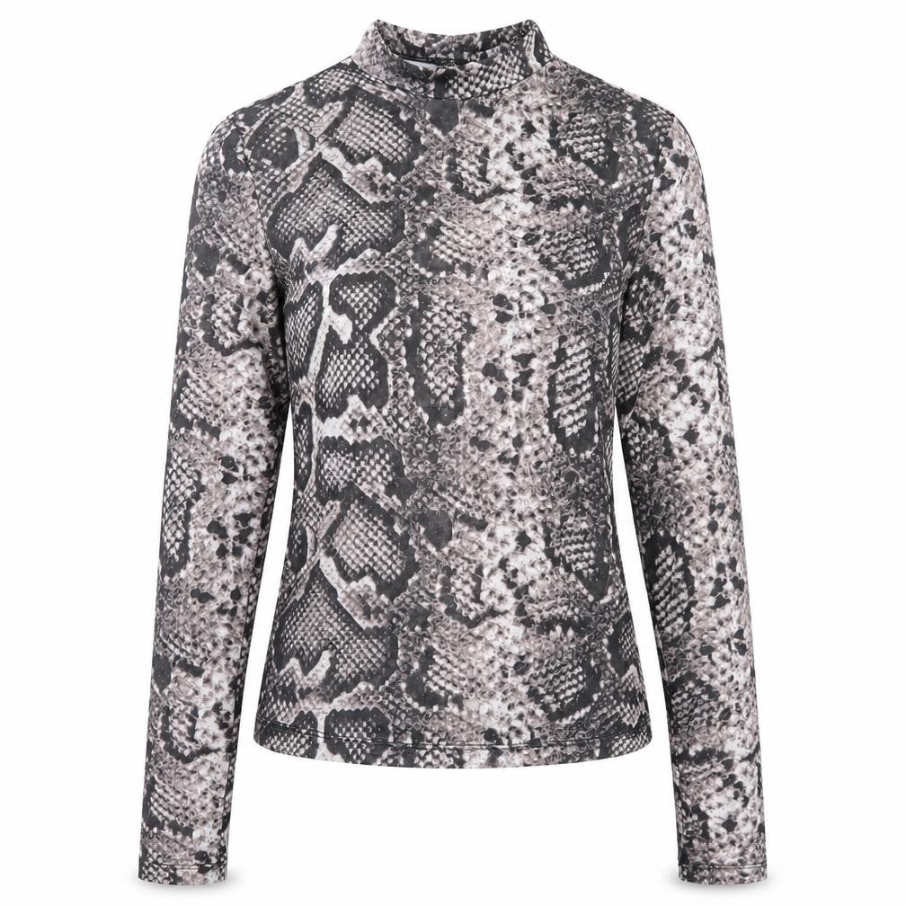 SheIn Womens Brown Animal Print Polyester Basic T-Shirt Size XS Mock Neck