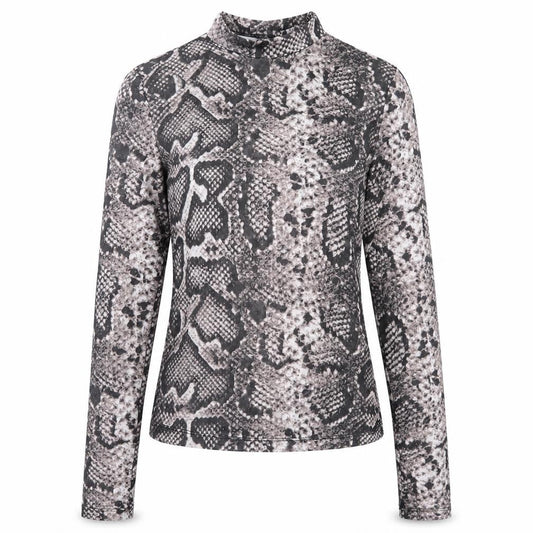 SHEIN Womens Brown Animal Print Polyester Basic T-Shirt Size XS Mock Neck