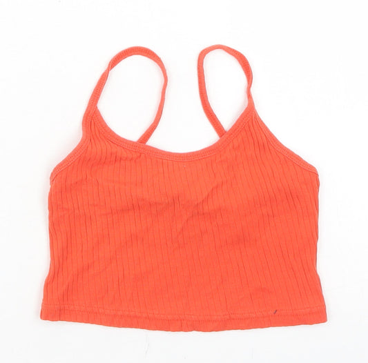 Topshop Womens Orange  Cotton Cropped Tank Size 4 Round Neck