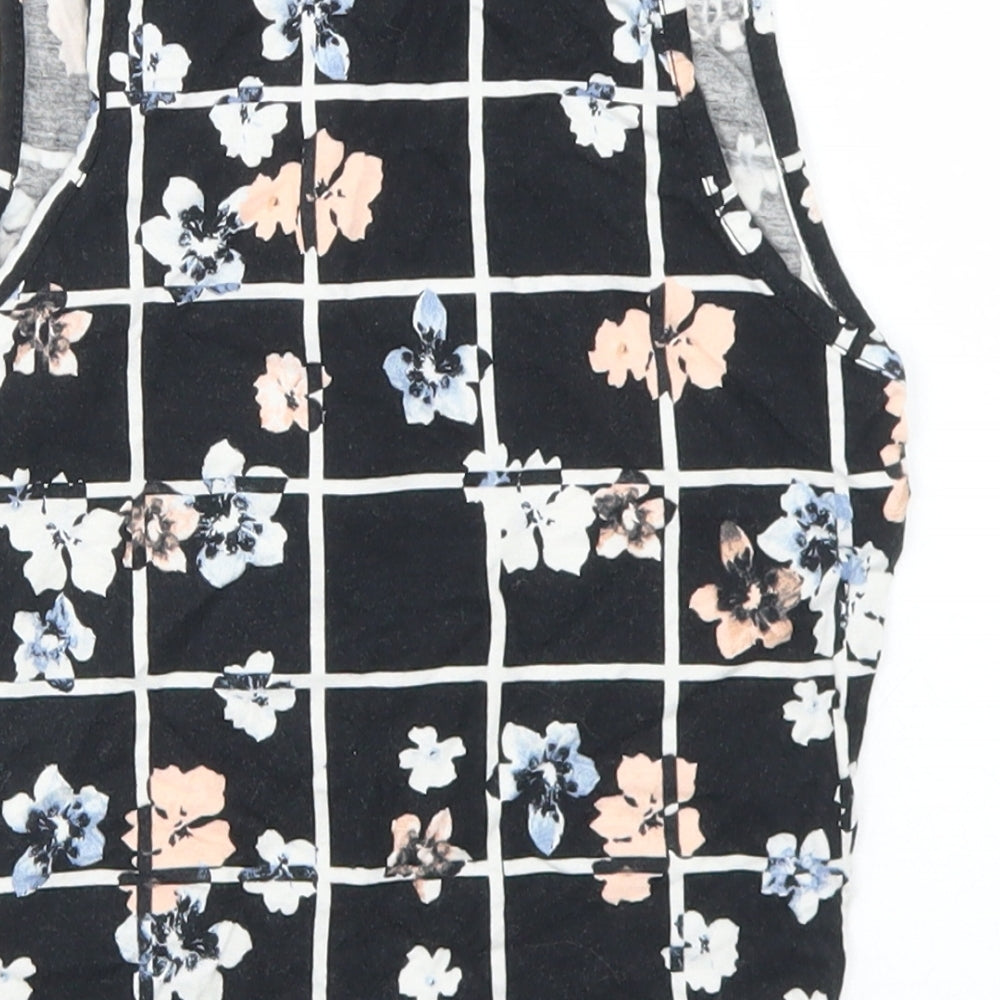 New Look Womens Black Floral Viscose Cropped Tank Size 6 Round Neck