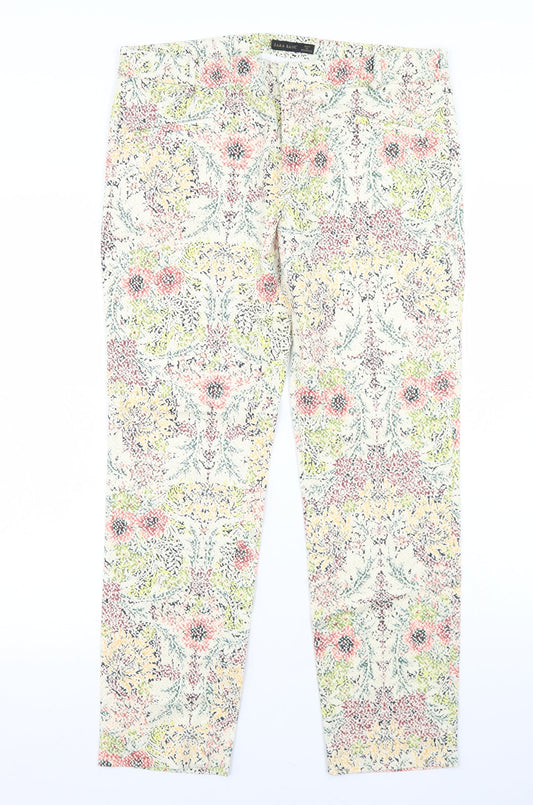 Zara Womens Multicoloured Floral Polyester Dress Pants Trousers Size 34 in L27 in Regular Hook & Eye