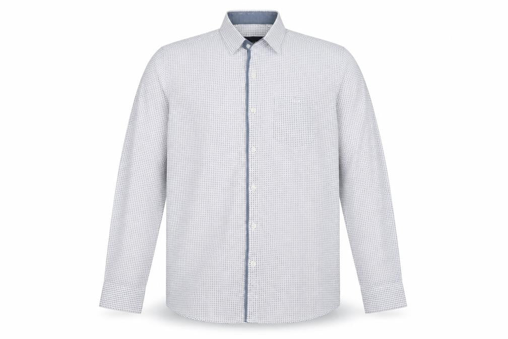 Retro Fire Mens White Geometric Polyester  Button-Up Size L Collared Button