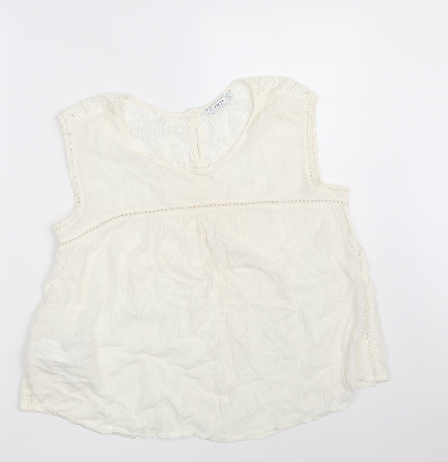 Mango Womens Ivory  Viscose Basic Blouse Size M Round Neck