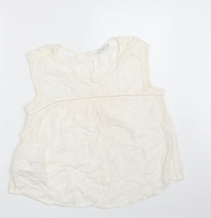 Mango Womens Ivory  Viscose Basic Blouse Size M Round Neck