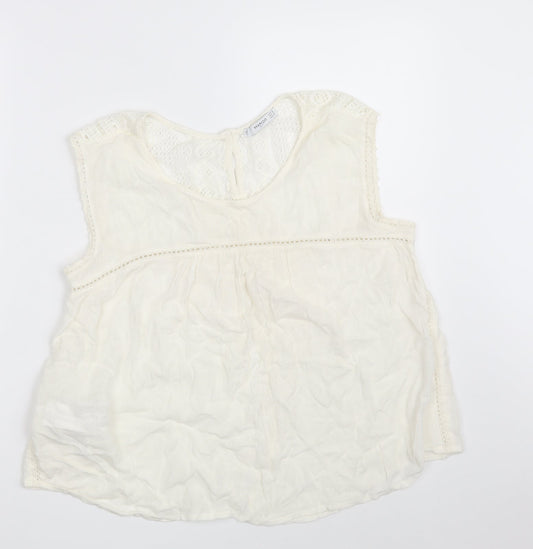 Mango Womens Ivory  Viscose Basic Blouse Size M Round Neck