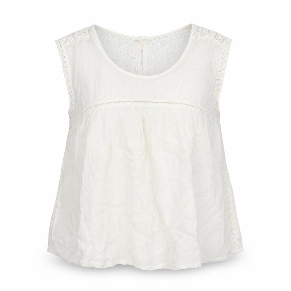 Mango Womens Ivory  Viscose Basic Blouse Size M Round Neck