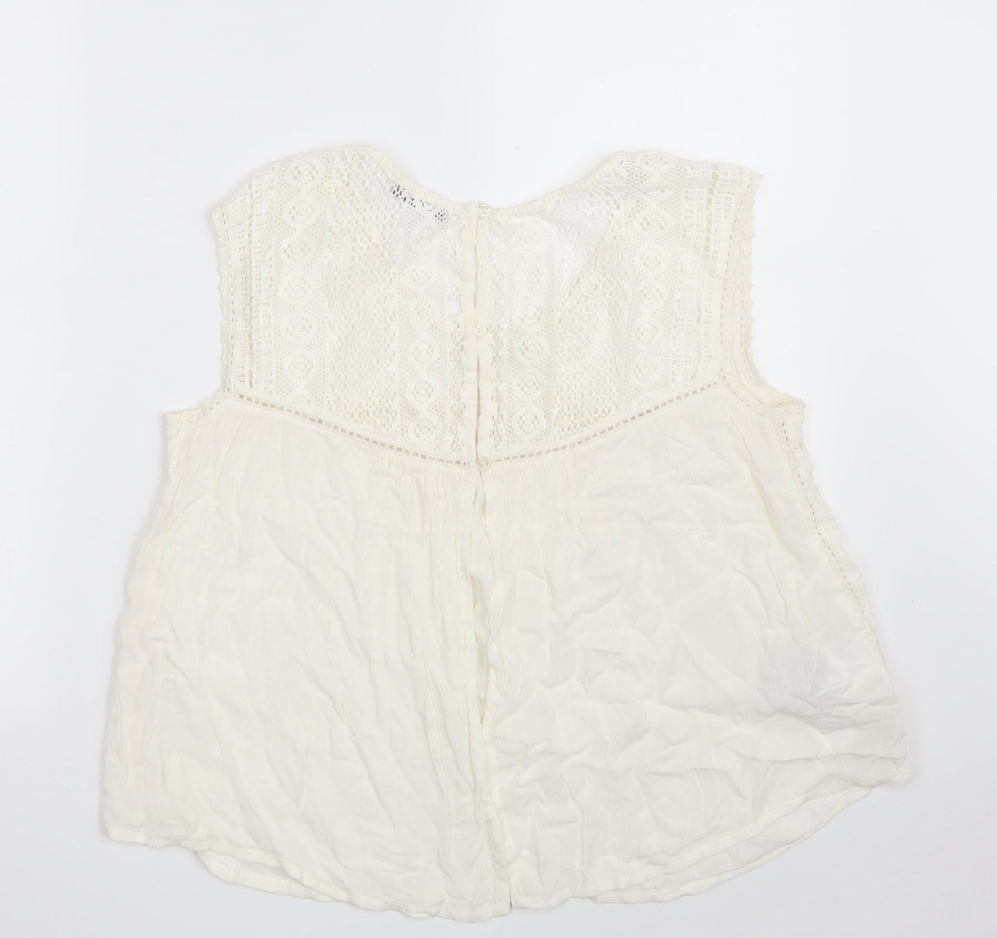 Mango Womens Ivory  Viscose Basic Blouse Size M Round Neck