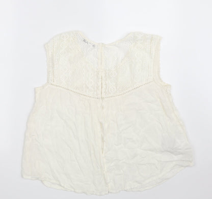 Mango Womens Ivory  Viscose Basic Blouse Size M Round Neck