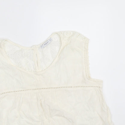 Mango Womens Ivory  Viscose Basic Blouse Size M Round Neck
