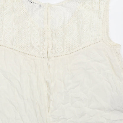 Mango Womens Ivory  Viscose Basic Blouse Size M Round Neck
