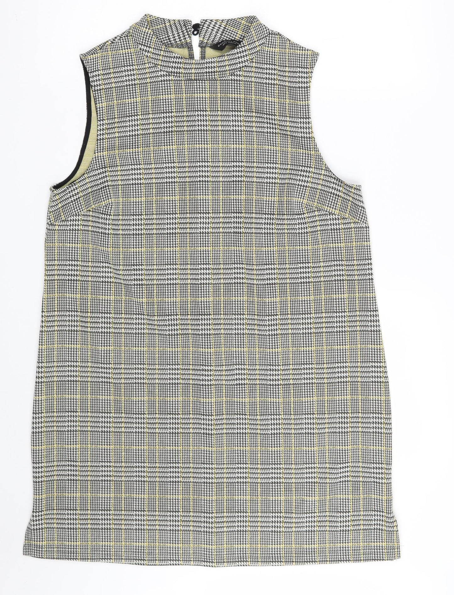 Dorothy Perkins Womens Grey Check Polyester Basic Blouse Size 14 Round Neck