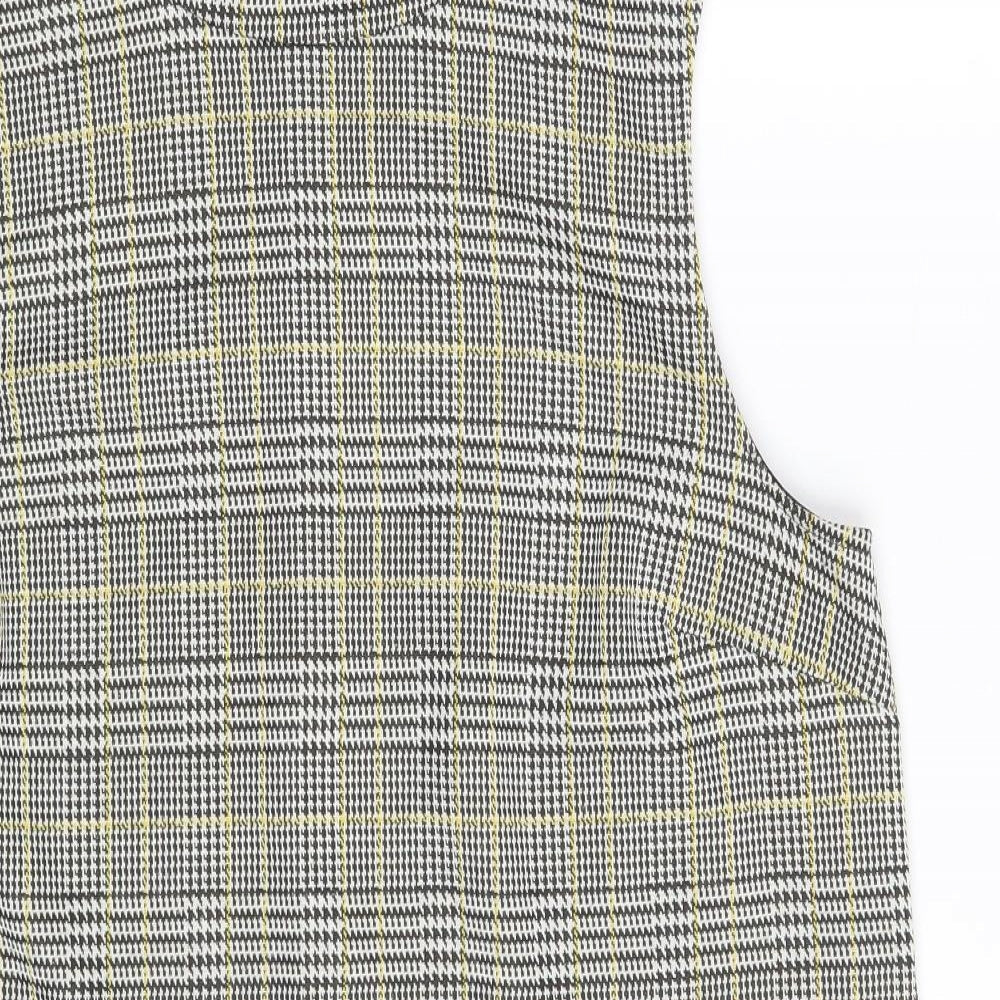 Dorothy Perkins Womens Grey Check Polyester Basic Blouse Size 14 Round Neck