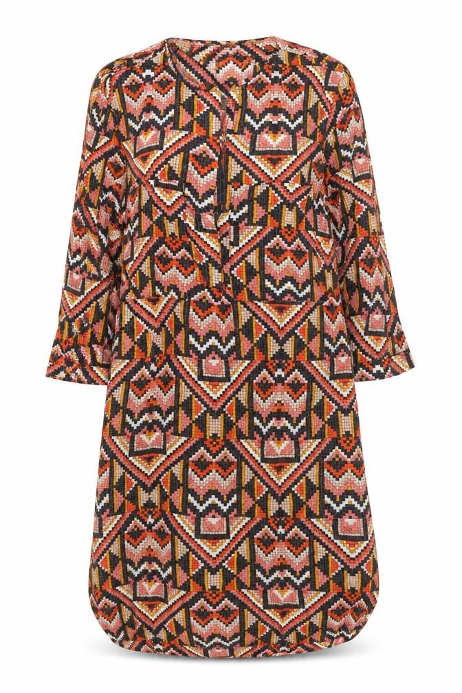 H&M Womens Multicoloured Geometric Viscose A-Line  Size 10  Scoop Neck Button