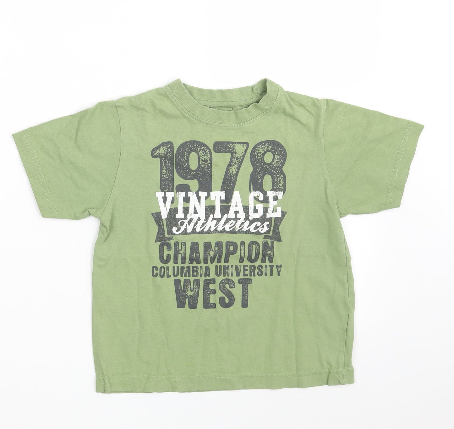 Matalan Boys Green  100% Cotton Basic T-Shirt Size 4-5 Years Round Neck  - Vintage Athletics