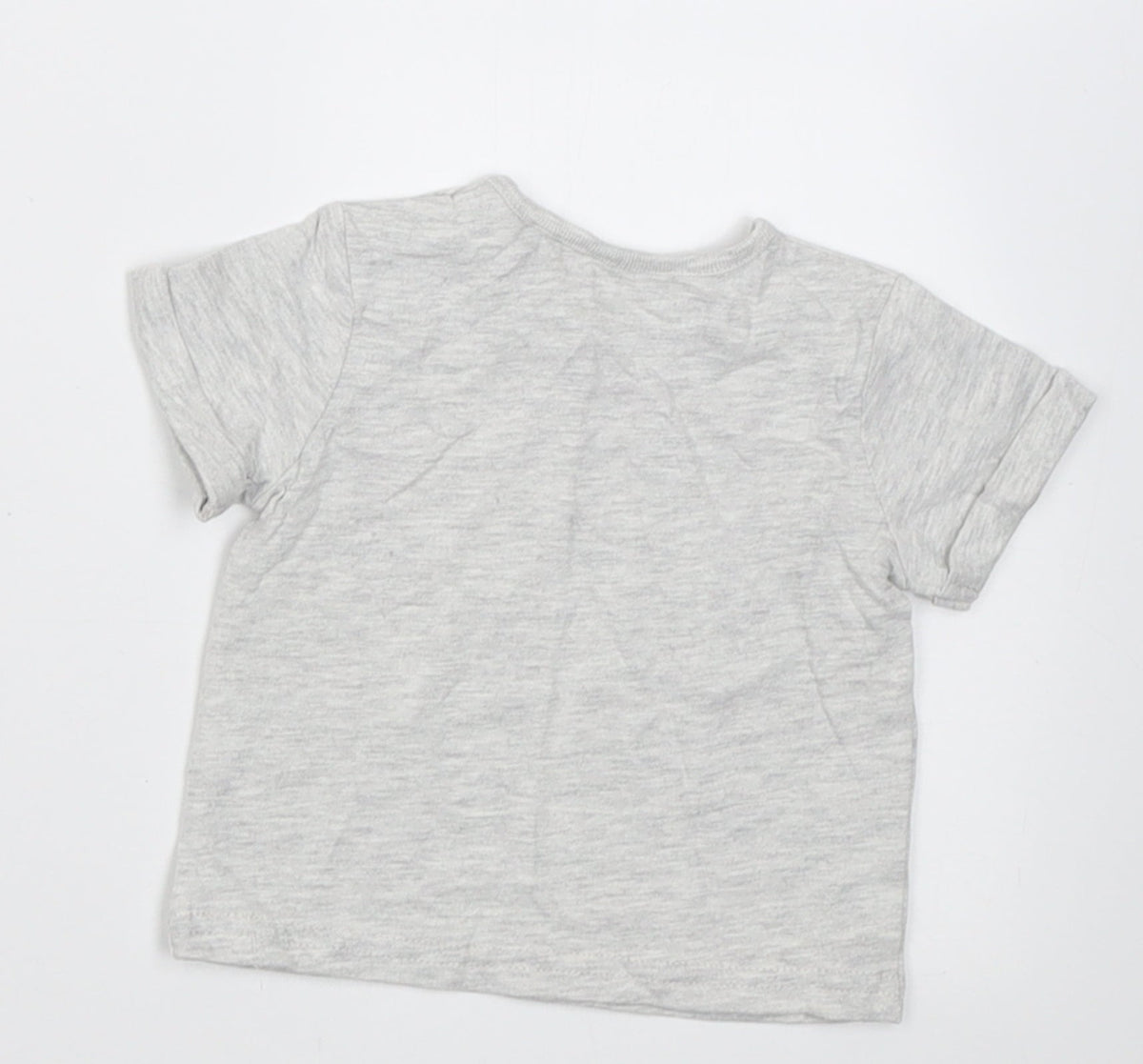 TU Boys Grey  Cotton Basic T-Shirt Size 0-3 Months Crew Neck Button - roarly funny and happy