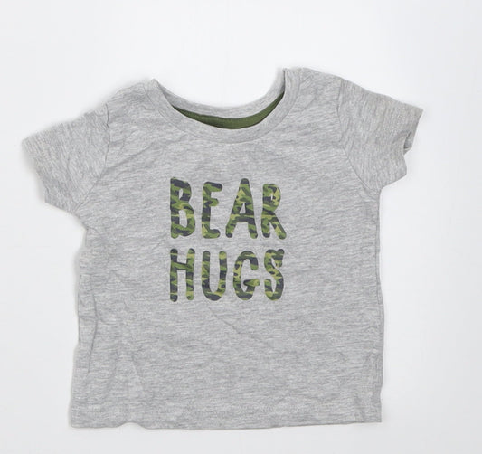 Peacocks Boys Grey  Cotton Basic T-Shirt Size 0-3 Months Crew Neck Pullover - Bear Hugs