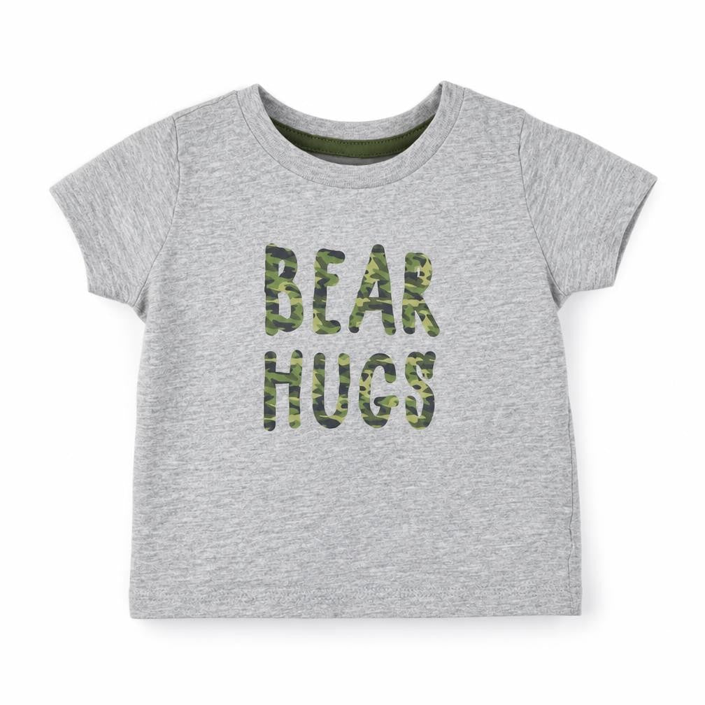 Peacocks Boys Grey  Cotton Basic T-Shirt Size 0-3 Months Crew Neck Pullover - Bear Hugs
