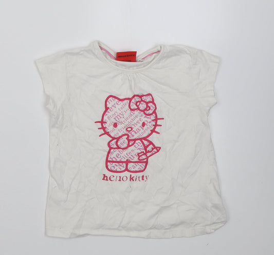Sanrio Girls White  Cotton Basic T-Shirt Size 2-3 Years Crew Neck Pullover - Hello kitty