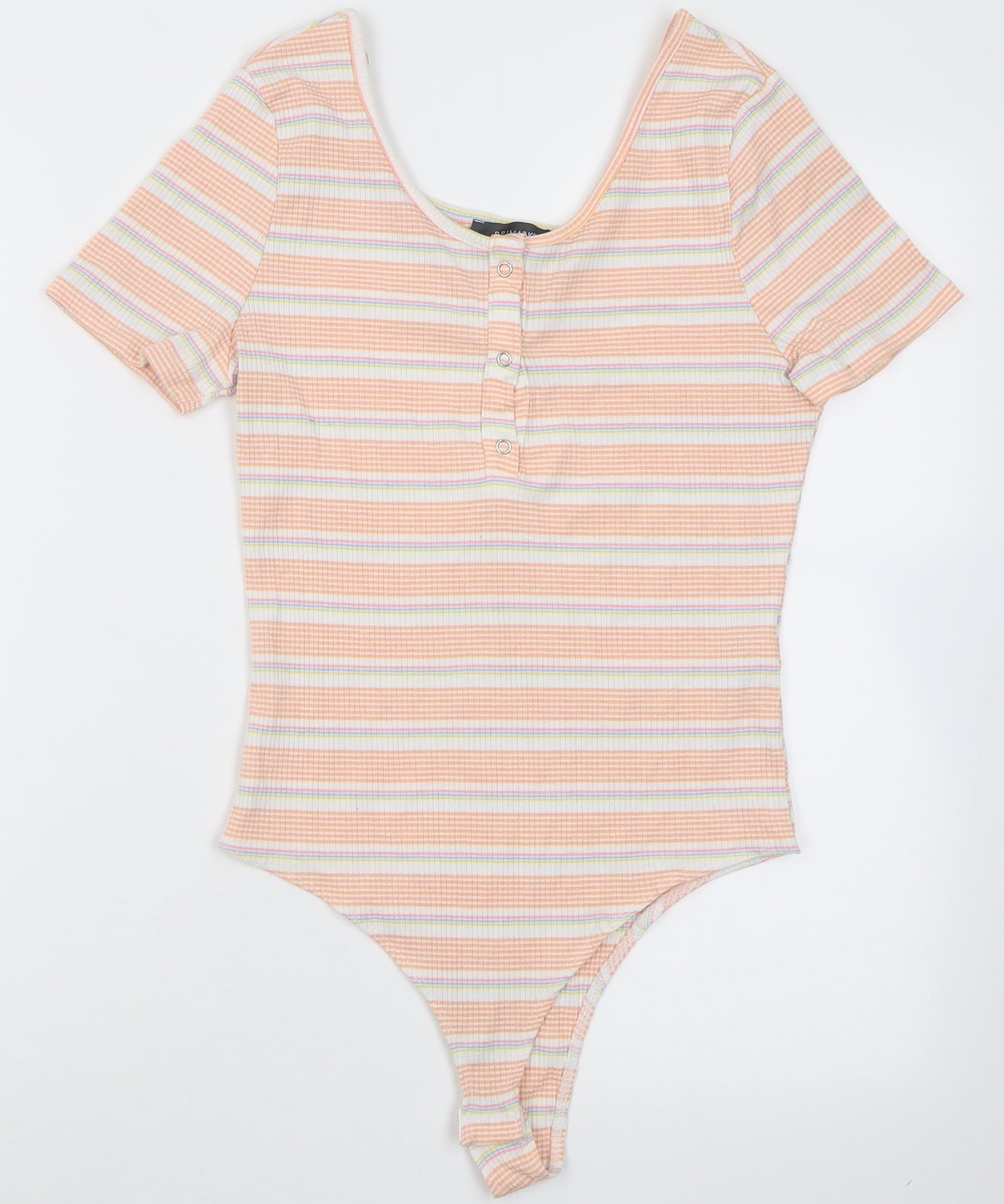 pri mRK Womens Orange Striped Polyester Bodysuit One-Piece Size S  Button