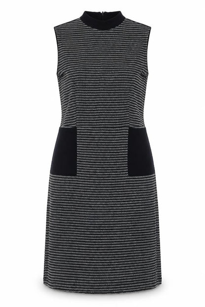 Tu Womens Blue Geometric Polyester A-Line  Size 12  Crew Neck Zip