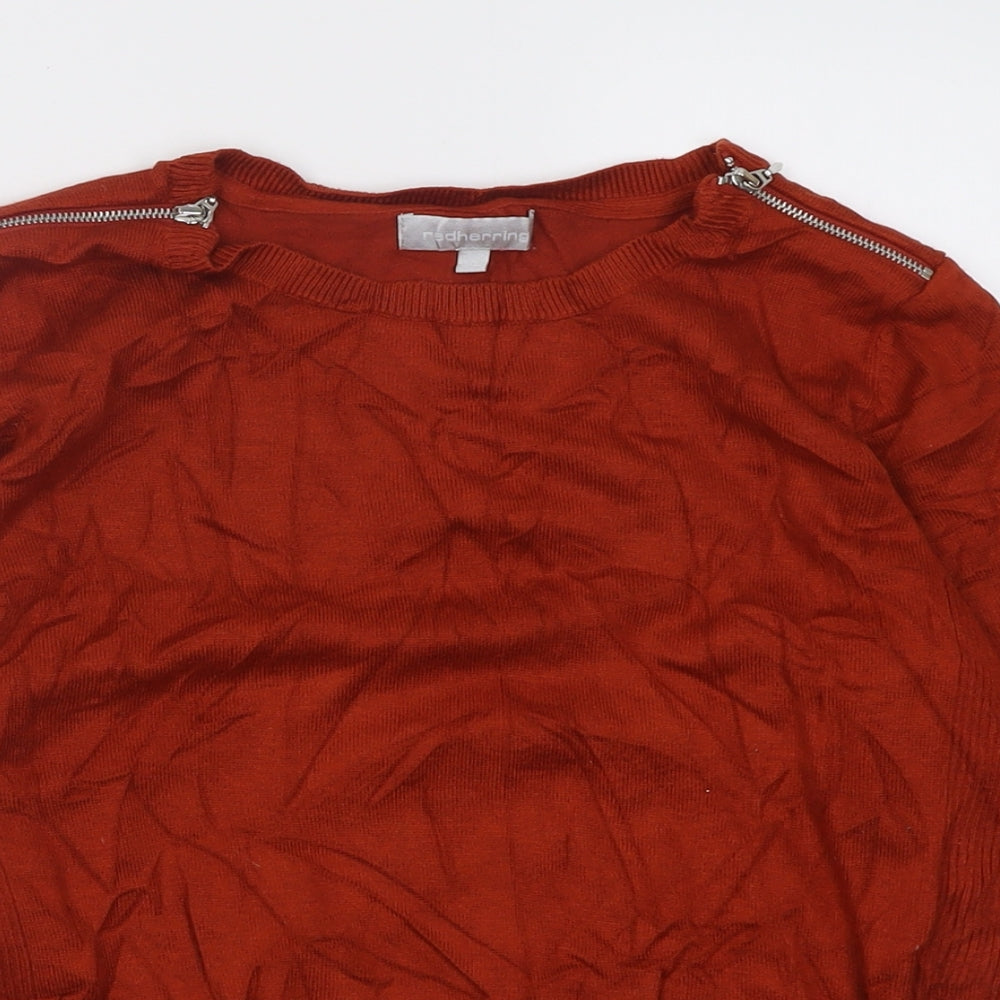 Red Herring Womens Brown Crew Neck  Viscose Pullover Jumper Size 14