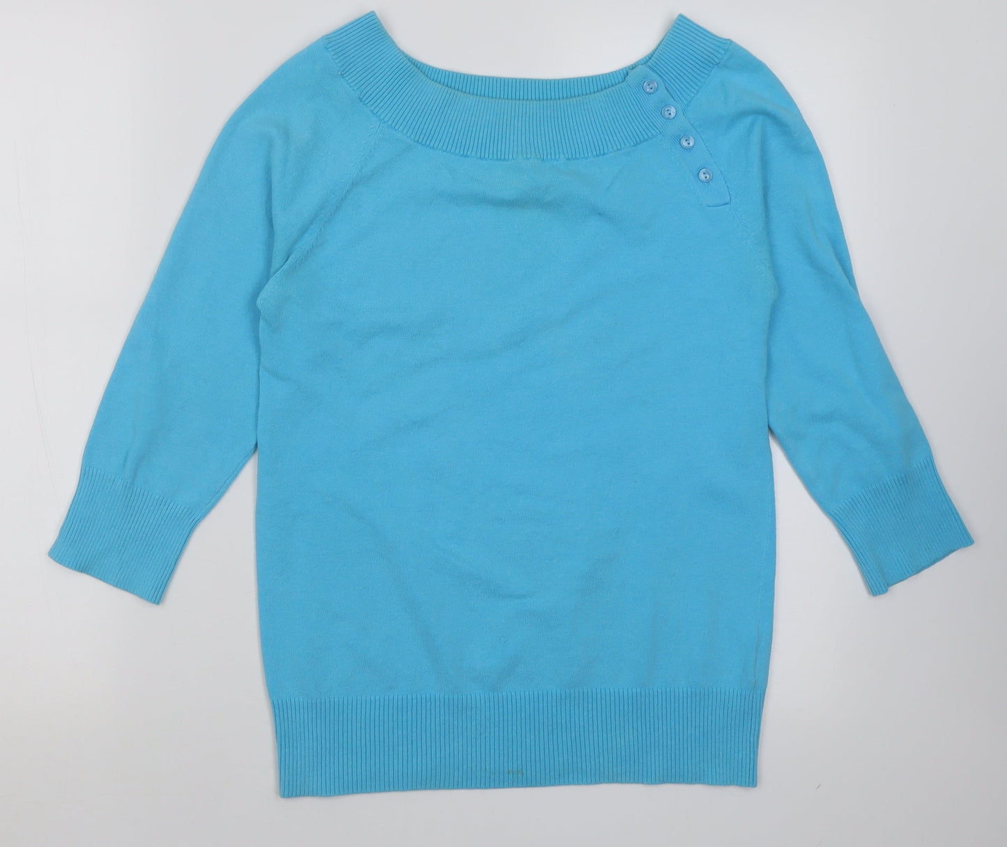 Trend Womens Blue Boat Neck  Cotton Pullover Jumper Size S