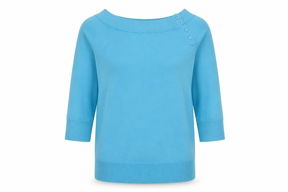 Trend Womens Blue Boat Neck  Cotton Pullover Jumper Size S