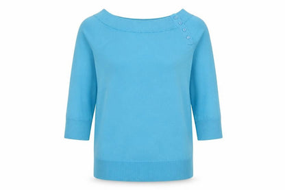 Trend Womens Blue Boat Neck  Cotton Pullover Jumper Size S