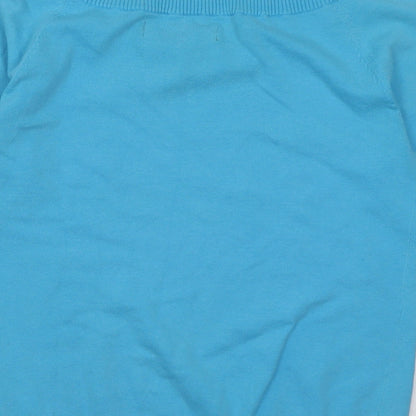 Trend Womens Blue Boat Neck  Cotton Pullover Jumper Size S
